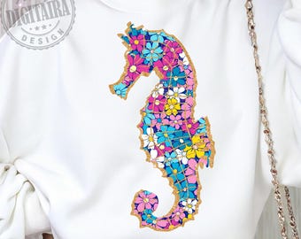 Preppy Floral Summer Seahorse PNG,Summer Seahorse png,Summer Vibes Png,Preppy Summer Png, Coastal Png, Glitter Summer Coquette Png