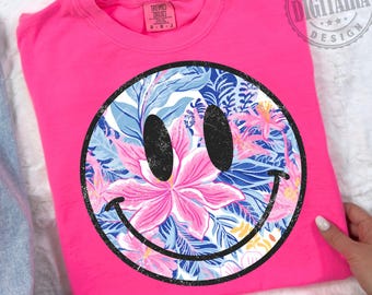 Retro Smiley Floral Summer Png,Summer png,Happy Floral Summer Sublimation Design,Watercolor Daisy,Summer Vibes Png,Trendy Summer Shirt