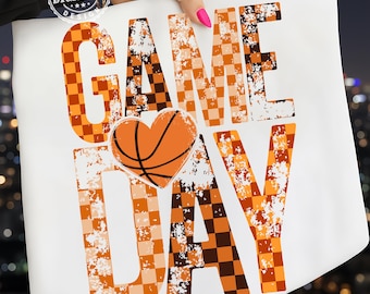 Día del partido de baloncesto retro SVG PNG, diseño desgastado a cuadros (descarga digital)