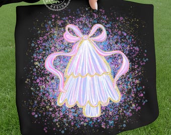 Colorful Splatter Christmas Tree PNG Hand drawn doodle Png Brush strokes Coquette Pink Bow Faux glitter Gold Festive Ornament, Christmas png