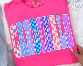 Cardinals Png, Checkered Png, Retro Cardinals Sublimation,Game Day Png,Cardinals Shirt,Cardinals Mascot Png,Neon Cardinals Png,Football PNG