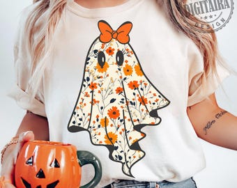 Preppy spook png, schattig spook png, coquette Halloween-ontwerp, spookstrik png-shirt, Halloween-png, girly Halloween-sublimatie