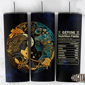 Gemini Zodiac Sign Nutrition Facts Tumbler Design Galaxy Background Sublimation Designs Downloads - Skinny 20oz - Tapered & Straight