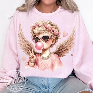 Retro Cupid Valentines Day Blowing Bubble PNG, Vintage Valentines Day png, Funny Cupid With Sunglasses png, Valentines Day png, Cupid png