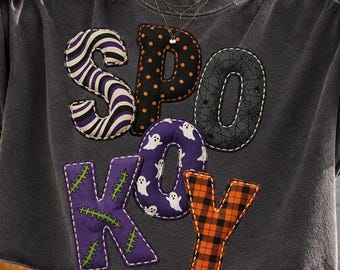 Spooky PNG, Retro Patchwork Halloween Png, Distressed Varsity fall png, Halloween Girly png, Fall png, spooky vibes, Spooky Season png
