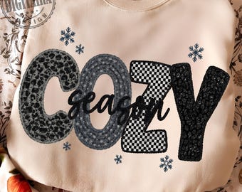 Filato sintetico Cozy Season Winter Png, Leopard Christmas Png, Natale invernale Png, Pupazzo di neve carino lavorato a maglia spessa Png, Albero di Natale preppy Png