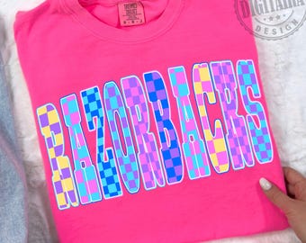 Razorbacks Png, Checkered Png, Retro Razorbacks Sublimation, Game Day Png, Razorbacks Mascot Png, Neon Razorbacks Png,Football Shirt PNG