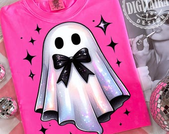 Skimrande spöke png, kokett halloween-design, flickigt halloween-png, halloween-png, skimrande spöke-png, söt spöke-png, kokett spöke-png png