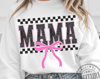 Mamá Retro A Cuadros Coqueta PNG Retro Mamá Png Día de la Madre Diseño de camiseta de Mamá de Moda Png Retro Mamá A Cuadros Linda Mamá Coqueta Lazo ORIGINAL