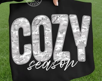 Cozy Season Camo Western PNG, Retro Camo Country Distressed Varsity Cowboy, Camouflage Sublimation Design For Shirt Png, Camo Cozy Season