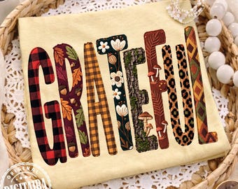 Grateful Fall Png Design, Patchwork Distressed Autumn Png, Varsity png, Girly Png, Trendy Thanksgiving, Leopard Fall Png