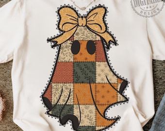 Patchwork spook png, glitterspook png, retro halloween png, spookachtig seizoen png, coquette ghost png, herfstcoquette png, preppy herfst png