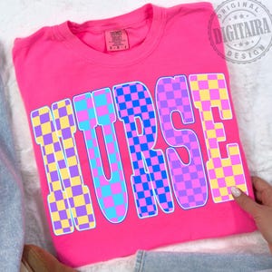 Checkered Neon Nurse PNG, Preppy Nurse Png, Nursing Shirt Design, Nurses png, Nurse Gift, Nurse Shirt, Nurse Sublimation Design