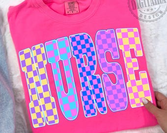 Geruite neonverpleegster png, preppy verpleegster png, verpleegshirtontwerp, verpleegkundigen png, verpleegkundige cadeau, verpleegkundige shirt, verpleegkundige sublimatieontwerp