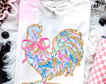 Rooster png,preppy png,Coquette rooster png,Transparent Background, Flower Chicken PNG, Farm Hen Sublimation Design, Rooster Clipart