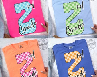 Zweite Klasse png, Back to School Bundle PNG, Lehrer Erster Schultag Shirt, Retro Checkered Grade Sublimation, 1st Day School PNG
