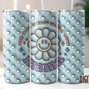 3D gonflé Retro Mama Tumbler Png, 20oz Skinny Tumbler, Groovy Daisy Tumbler Png, Sublimation Designs, Tumbler Png, Téléchargement numérique