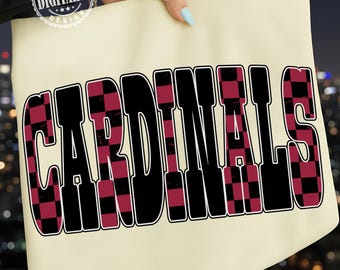 Cardinals Png, Checkered Png, Retro Cardinals Sublimation,Game Day Png,Cardinals Shirt,Cardinals Mascot Png,Neon Cardinals Png,Football PNG