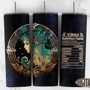 Virgo Zodiac Sign Nutrition Facts Tumbler Design Galaxy Background Sublimation Designs Downloads - Skinny 20oz - Tapered & Straight