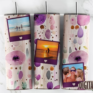 3 Photo Tumbler Floral Boho Watercolor Tumbler Design for Pictures Sublimation Designs Downloads - Skinny 20oz - PNG 2023