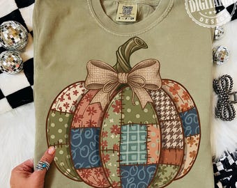 パッチワークパンプキンPNG、秋の刺繍PNG、レトロなキルトパンプキンデザイン、秋のコテージコア昇華、農家の秋のPNG、ヴィンテージパンプキン