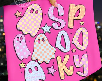 Spooky png, Spooky Doodle PNG, Preppy Ghost Boo PNG, Preppy Halloween PNG, Checkered Ghost Png, Faux Glitter Png, Fall Pumpkin Png