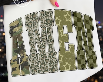 Amen png, christelijk geruit, png Retro Varsity Faith png Camo Jesus Design Trending Girly Bijbelcitaat Amen populair camouflageshirt, png