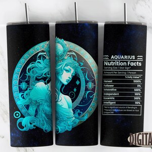 Aquarius Zodiac Sign Nutrition Facts Tumbler Design Galaxy Background Sublimation Designs Downloads - Skinny 20oz - Tapered & Straight