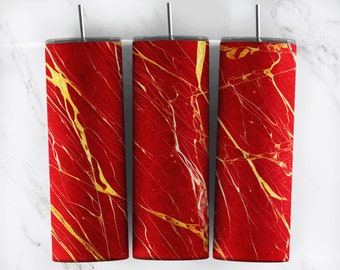 Luxury Red & Gold Marble Sublimation Designs Tumbler Downloads Red Marble Skinny Tumbler Templates 20oz Design PNG Commercial Use