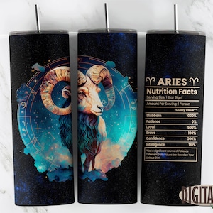 Aries Zodiac Sign Nutrition Facts Tumbler Design Galaxy Background Sublimation Designs Downloads - Skinny 20oz - Tapered & Straight