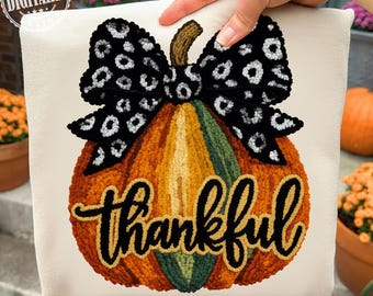 Latch Hook Yarn Crochet Pumpkin PNG, Thanksgiving Png, Faux Yarn Png, Thankful Png, Leopard Fall Png, Sublimation Design, Give Thanks Png