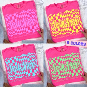Retro Neon Teacher Distressed PNG, Teacher Love Them Teach Them Png Colorful Checkerboard Teacher Sublimation, Back to School Png, Coloful