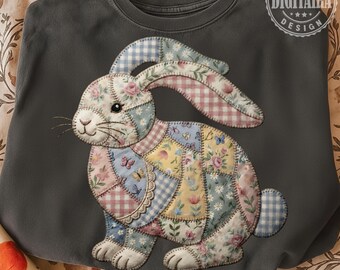 Floral Bunny Faux Patchwork PNG, Trendy Easter PNG, Floral Retro Valentine Png, Cottage Core Gingham Patchwork PNG, Spring Patchwork png