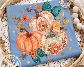 Boho Pumpkin PNG, Preppy Fall Pumpkin Sublimation, Cute Bow Pumpkin Design, Coquette Autumn Shirt PNG, Trendy Thanksgiving Png