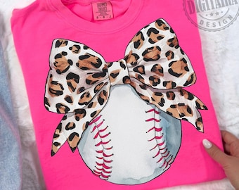 Baseball png,Preppy Baseball PNG Coquette leopard Bow PNG, Coquette clipart design, retro mama png pink bow png, aesthetic png,Bow png