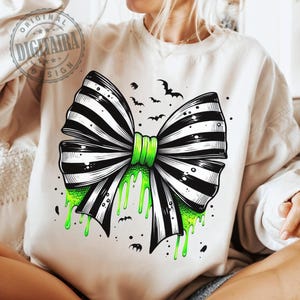 Striped Halloween Coquette Bows PNG Spooky Season Aesthetic Coquette Halloween PNG Movie Halloween Soft Girl Era PNG Trendy horror bow