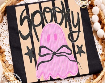 Preppy Halloween Ghost Preppy Png, Spooky Season Png, Cute Ghost Boo Png, Halloween Striped Png, Aesthetic Png, Girly Png, Glitter, Star png