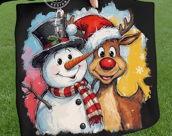 Kerstsneeuwpop en rendieren PNG, kerst png, kerstfilms png, preppy penseelstreek kerst, leuke kerst png, digitale download