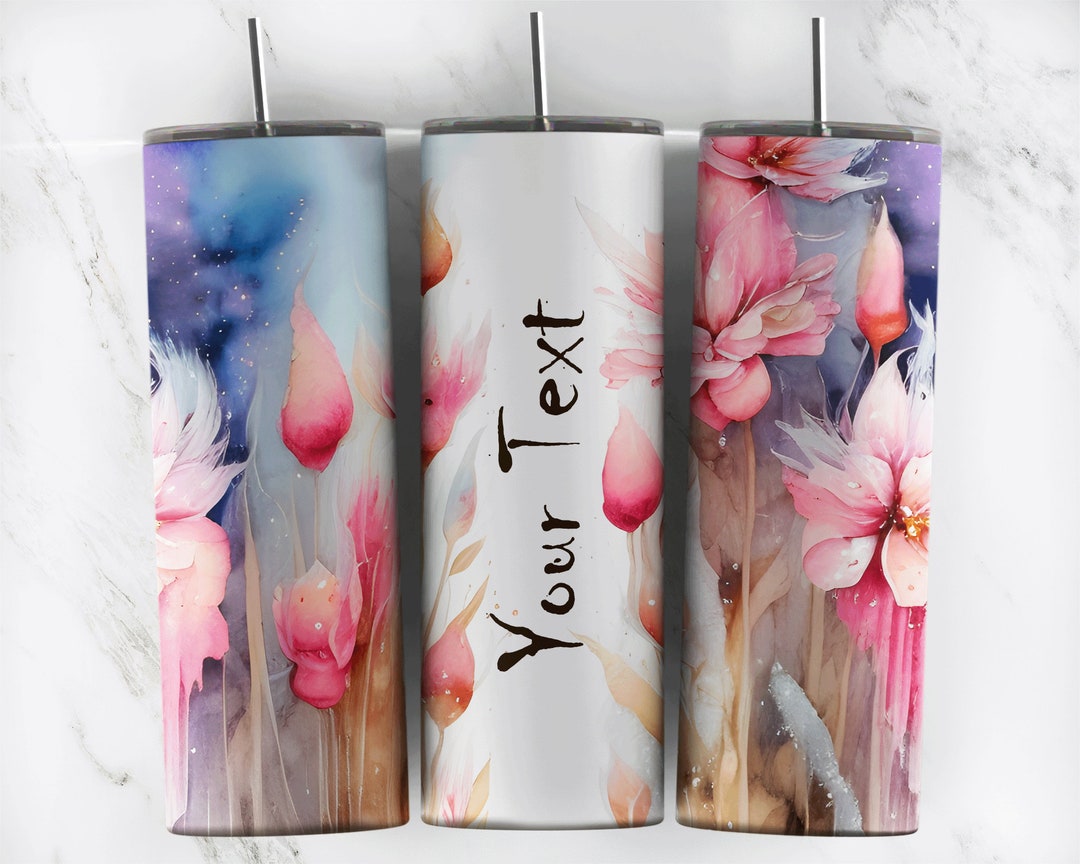 Floral Add Your Own Name Text Seamless Tumbler Design Watercolor ...