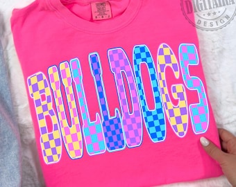 Bulldogs Png, Checkered Png, Retro Bulldogs Sublimation, Game Day Png, Bulldogs Shirt, Neon Bulldogs Png,School Spirit PNG