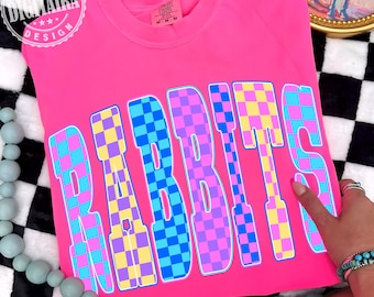 Rabbits Png, Checkered Png, Retro Rabbits Sublimation, Game Day Png, Rabbits Shirt, Neon Rabbits Png,School Spirit PNG