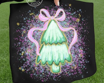Christmas Tree PNG: Brushstroke Bow, Faux Glitter Ornament (Digital Download)