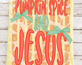 Pumpkin Spice and Jesus PNG, Striped PNG, Preppy Pumpkin PNG, Fall Png, Coquette Png, Trendy Png, Halloween Png, Stripes Fall Png