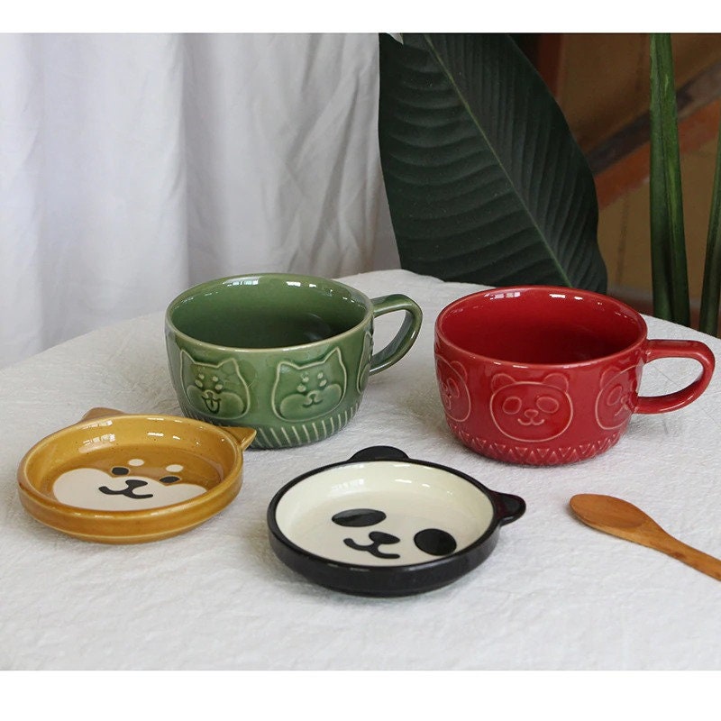 Ceramic Animal Cup/mug With Lid/ceramic Cug/cat Cup/milk Etsy