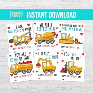 Construction Valentines Day Printable Cards