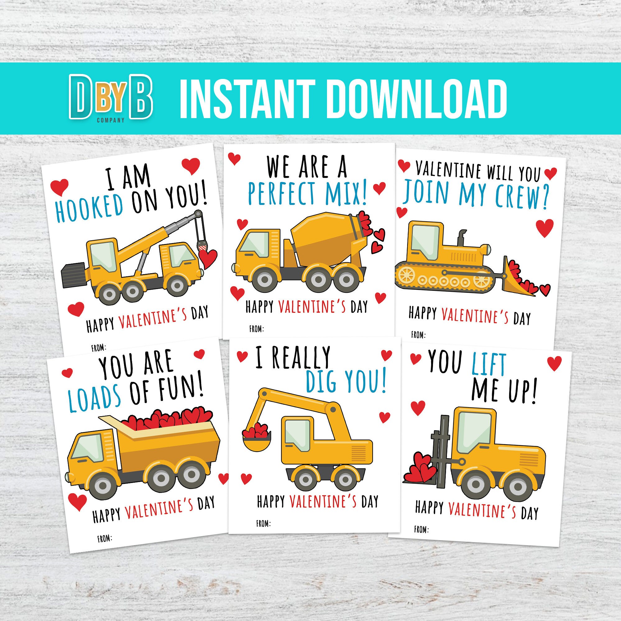 Construction Valentines Day Printable Cards - Etsy