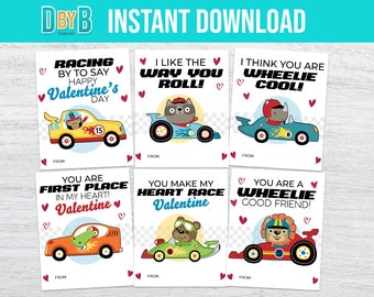 Race Car PRINTABLE Valentine Cards School Valentine for Kids Valentine ...