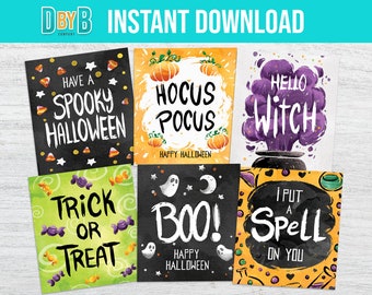 Printable Spooky Halloween Cards: Set of 6 (Instant Download)