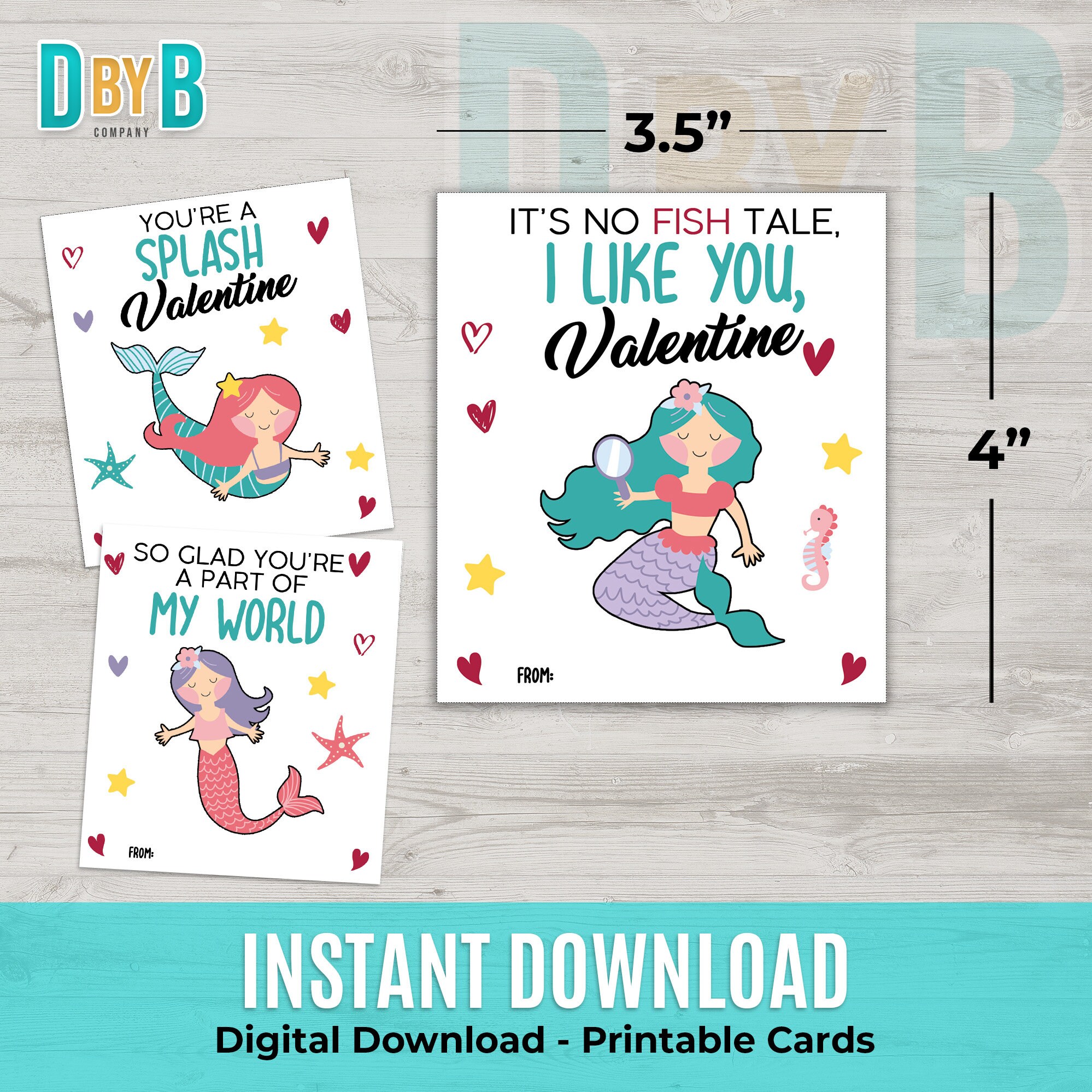 Mermaid Valentines Day Printable Cards - Etsy