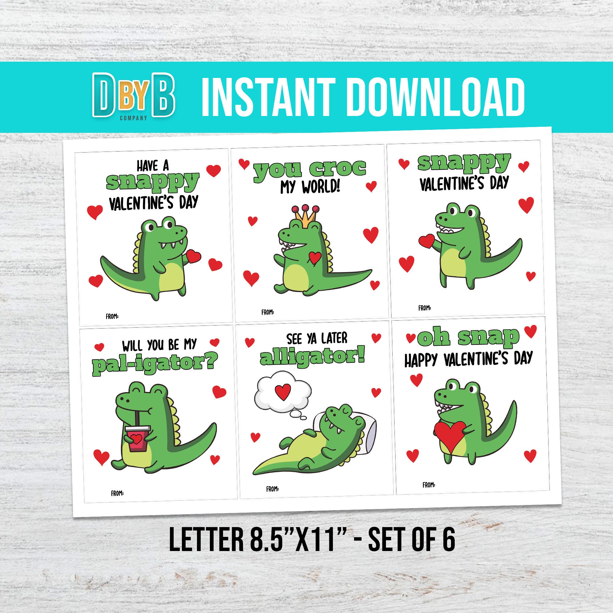 Alligator Valentines Day Printable Cards Etsy